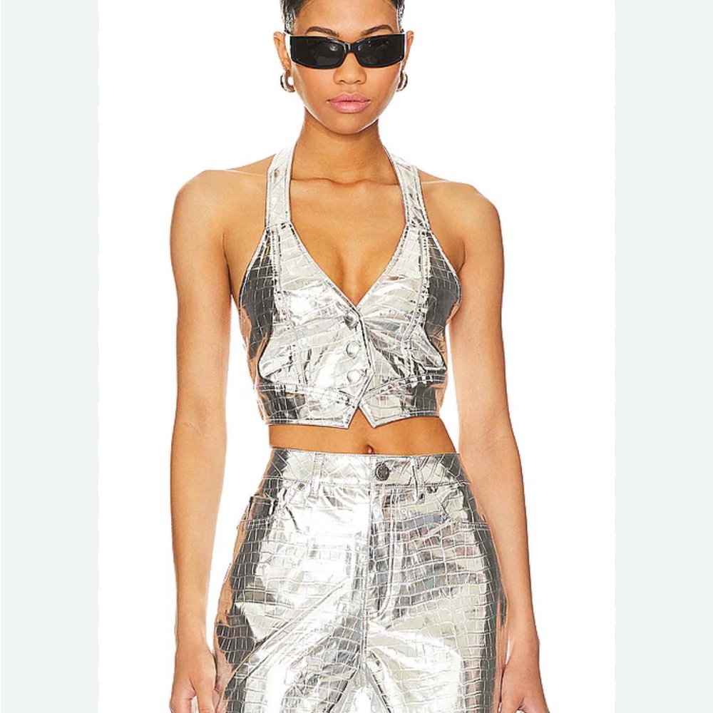 Silver Cropped Halter Top